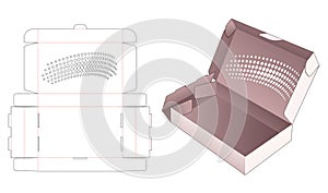 Folding flip packaging box with stenciled halftone dots die cut template