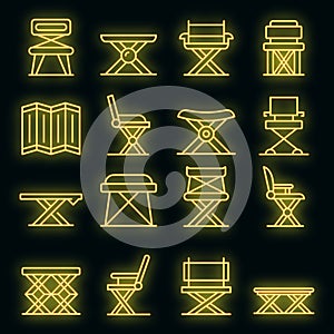 Folding furniture icons set vector neon