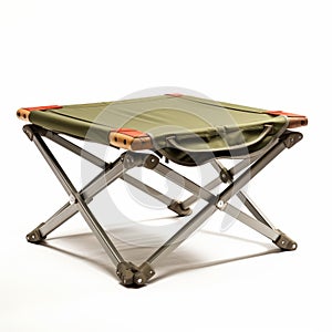 Folding Olive Camping Stool: Classic Still Life Composition With Ottoman Table