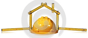 Folding Ruler in the Shape of House and Yellow Work Helmet