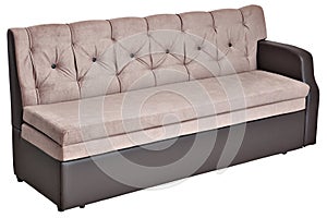 Folding sofa bed couch with storage space, isolated on white.