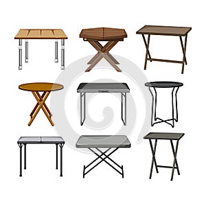 folding table set cartoon vector illustration