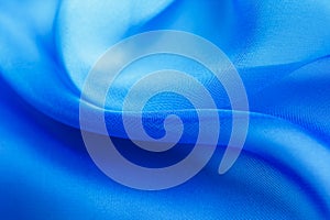 Folds blue transparent chiffon fabric