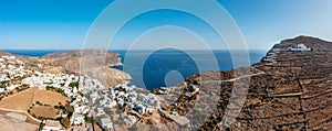 Folegandros island, Greece, Cyclades. Panoramic aerial drone view