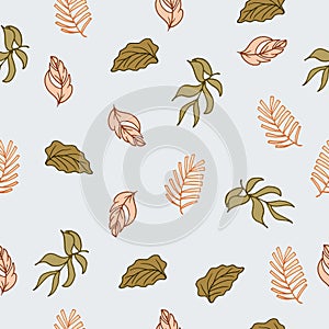 Foliage icon. hand drawn vector. seamless pattern with leaf illustration. pastel color. floral retro vintage background. small sha