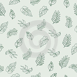 Foliage icon. seamless pattern with leaf illustration isolated on green background. hand drawn vector. floral background. doodle a