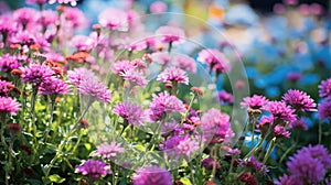 foliage pink and teal flowers photo