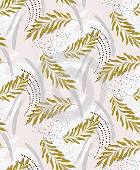 Foliage tropical jungle. Seamless palm leaves tropical pattern, botanical vaction nursery print in neutral colors. Vacation