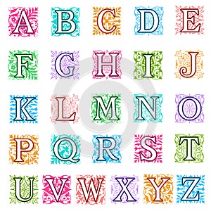 Foliate and floral alphabet letters set photo