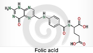 Folic acid, folate molecule. It is known as vitamin B9. Skeletal chemical formula