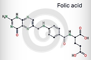 Folic acid, folate molecule. It is known as vitamin B9. Skeletal chemical formula