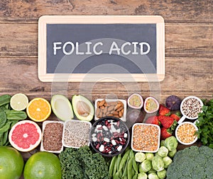 Folic acid food sources, top view