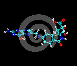 Folic acid (vitamin M, vitamin B9) molecular structure on black background