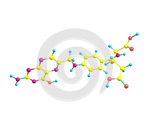 Folic acid (vitamin M, vitamin B9) molecular structure on white background