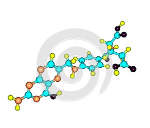 Folic acid (vitamin M, vitamin B9) molecular structure on white background