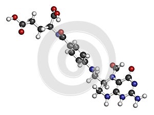 Folinic acid (leucovorin) drug molecule. Used as adjuvant during cancer chemotherapy with methotrexate