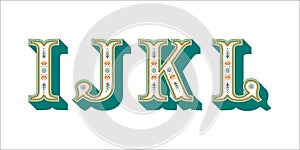 Folk alphabet ornamental floral letter I J K L