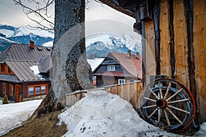 Folk architecture of the distinctive village of Zdiar with a pan