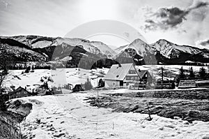 Folk architecture in Zdiar village with Belianske Tatry