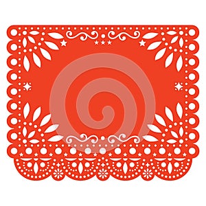 Papel Picado vector floral template design with abstract shapes, Mexican paper decorations pattern in orange, traditional fiesta b photo
