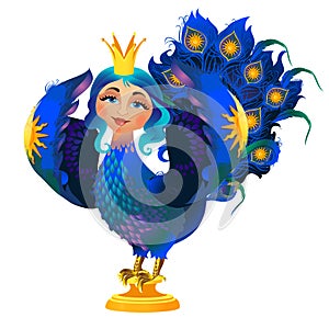 Folk character of the bird with a woman face isolated on white background. Prophetic Gamayun. Vector cartoon close-up