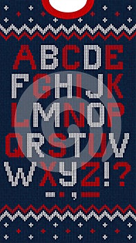 Folk Christmas Font Scandinavian style knitted letters alphabet seamless pattern