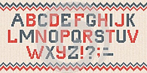 Folk Christmas Font Scandinavian style knitted letters alphabet seamless pattern