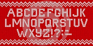 Folk Christmas Font Scandinavian style knitted letters alphabet seamless pattern
