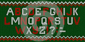 Folk Christmas Font Scandinavian style knitted letters alphabet seamless pattern