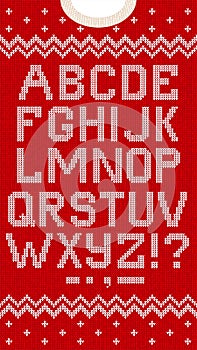 Folk Christmas Font Scandinavian style knitted letters alphabet seamless pattern