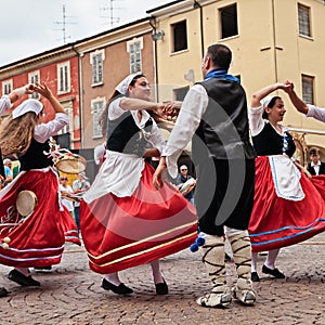 Folk dance ensemble Irizema from Bova Marina, Calabria, Italy, performs traditional dance tarantella