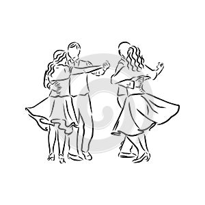 Folk dance, folia dance, portuguese landscape. folk dance vector sketch illustration