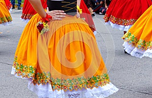 Folk dancer`s skirt of Azuay province, Ecuador photo