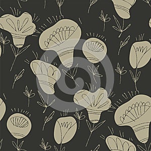 Folk floral sketch vector seamless pattern