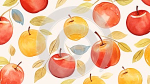 Folk-inspired Watercolor Apples: Vibrant Jujube Pattern Wallpaper