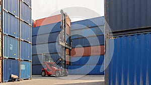 Folk lift car working in container yard for preparing imported or exported products background