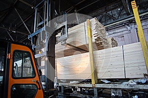 folk lift truck in wood factory