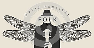 Folk music festival poster with a winged person photo
