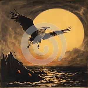 Folk Punk Cd Cover: Eagle Flying Over Rock And Ocean