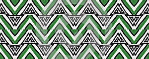 Folk Seamless Artwork. Green Geometric Wallpaper. photo