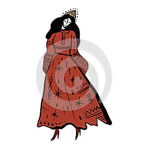 Folk slavic fairytale fashion costume woman young girl clipart