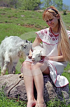 Folklore woman with kid photo