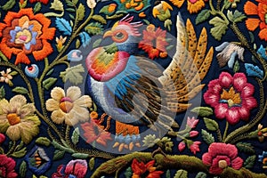 Folkloreinspired Motifs Come Alive In Embroidered Masterpiece. Generative AI