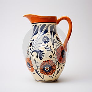 Folkloric Earthenware Jug With Intricate Flower Patterns