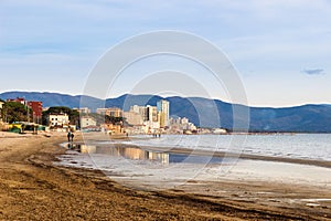 Follonica GR, Tuscany, Italy. The town seen from the shore