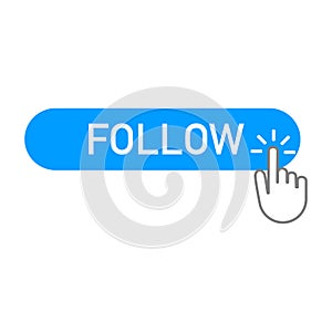 Follow blue button with a hand clicking on