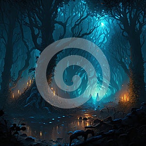 Ghostly Path in Banshee\'s Thicket - AI Generative By Halloween ai photo