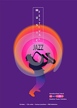 Follow Jazz festival 2024 Music Holiday Sunset modern design futuristic poster banner flyer placard wallpaper print vector templat