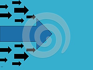 Follow the leader illustration concept with blue arrow as the leader followed by black small arrow.