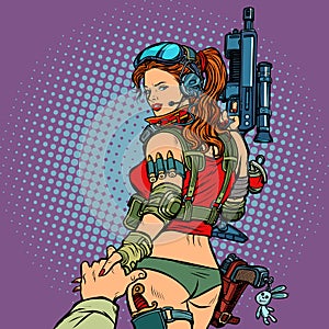 Follow me woman military science fiction paratrooper soldie